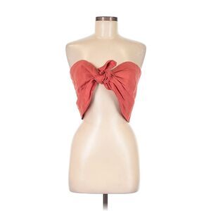 Posse Red Linen Look Strapless Tube Top Bandeau One Size Adjustable Resort